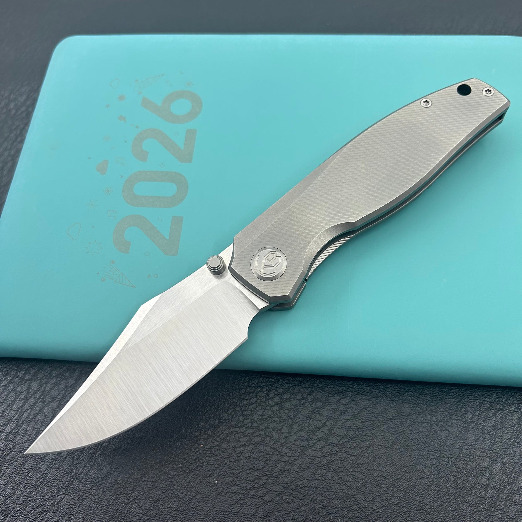 KB KNIVES KB478A Classico Frame Locking Folding Knife Gray Sandblast Titanium Handle 3.38" Belt Satin M390  Folding Knife