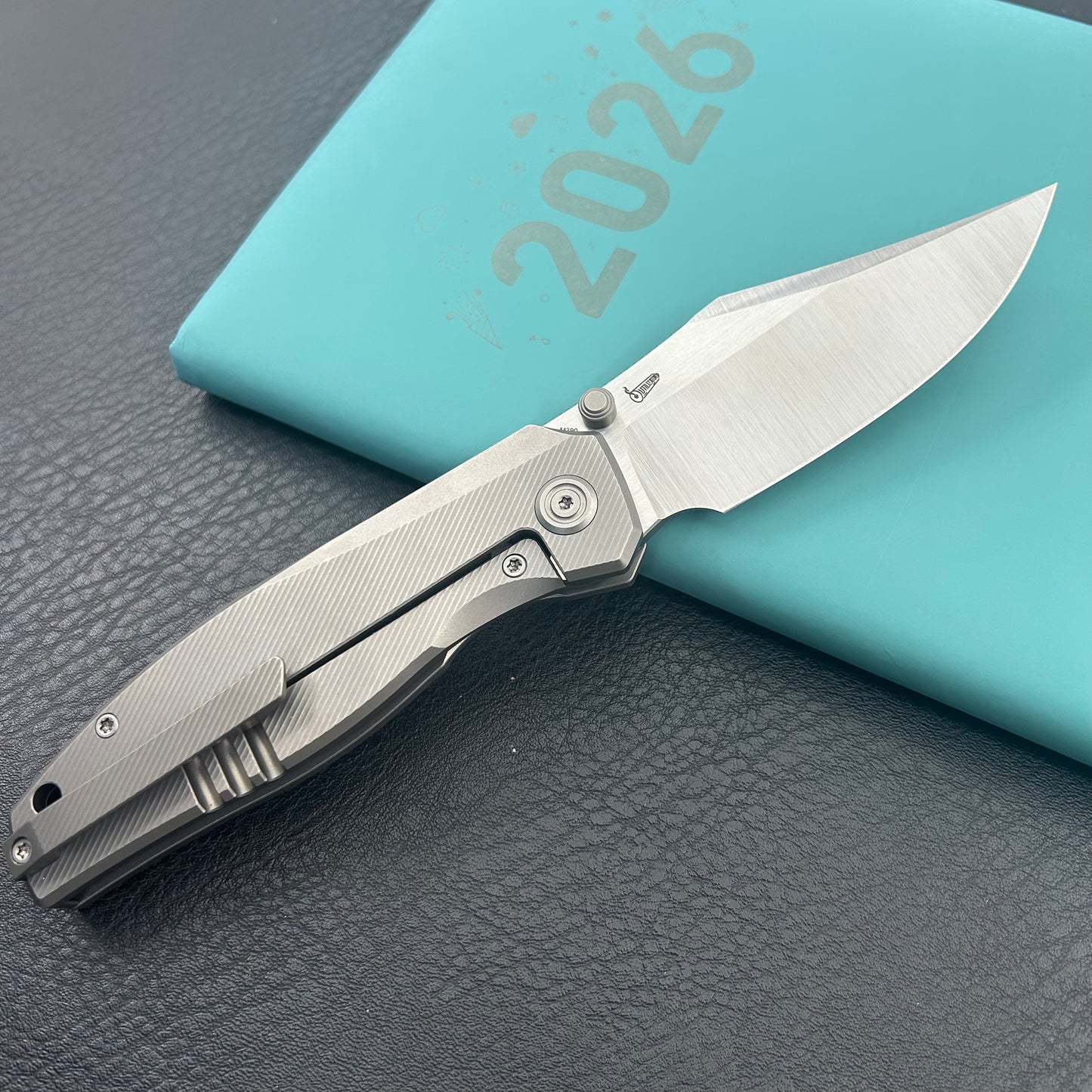 KB KNIVES KB478A Classico Frame Locking Folding Knife Gray Sandblast Titanium Handle 3.38" Belt Satin M390  Folding Knife