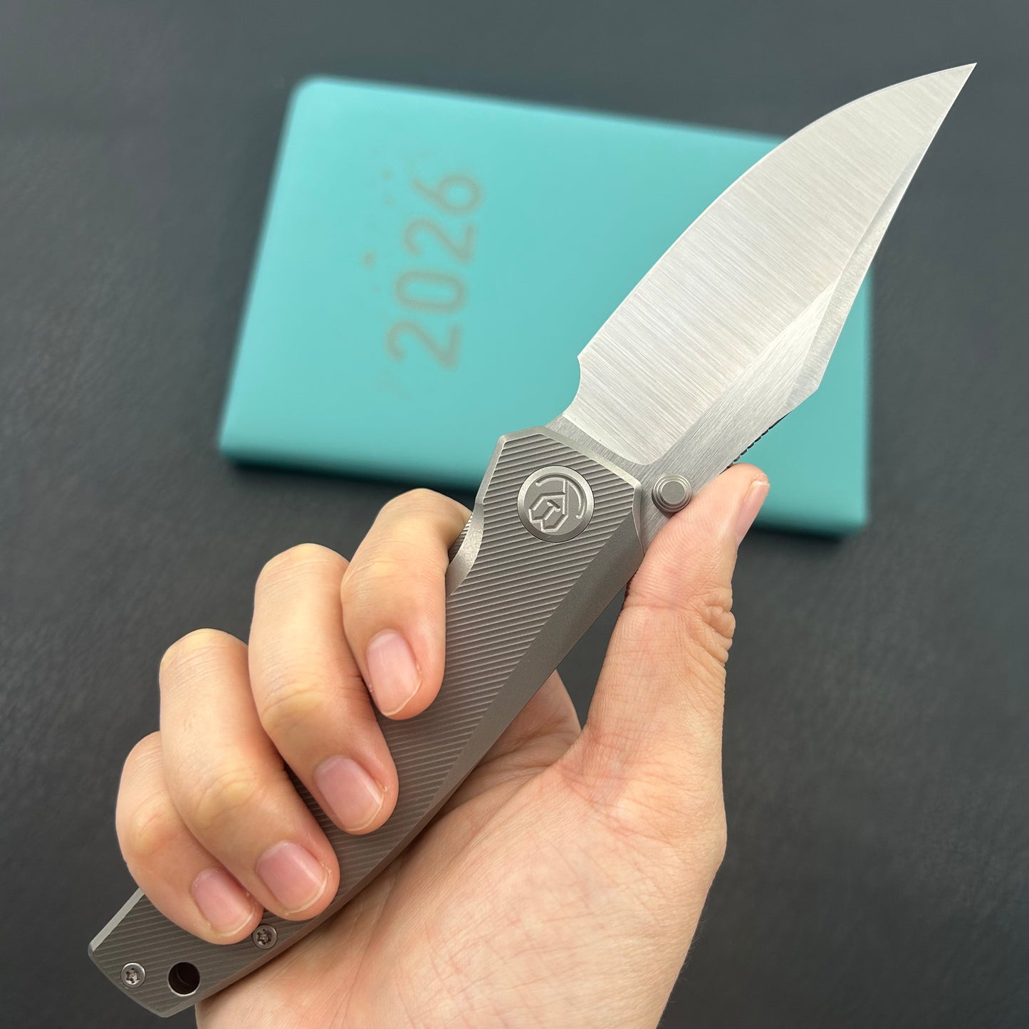 KB KNIVES KB478A Classico Frame Locking Folding Knife Gray Sandblast Titanium Handle 3.38" Belt Satin M390  Folding Knife