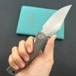 KB KNIVES KB478A Classico Frame Locking Folding Knife Gray Sandblast Titanium Handle 3.38" Belt Satin M390  Folding Knife