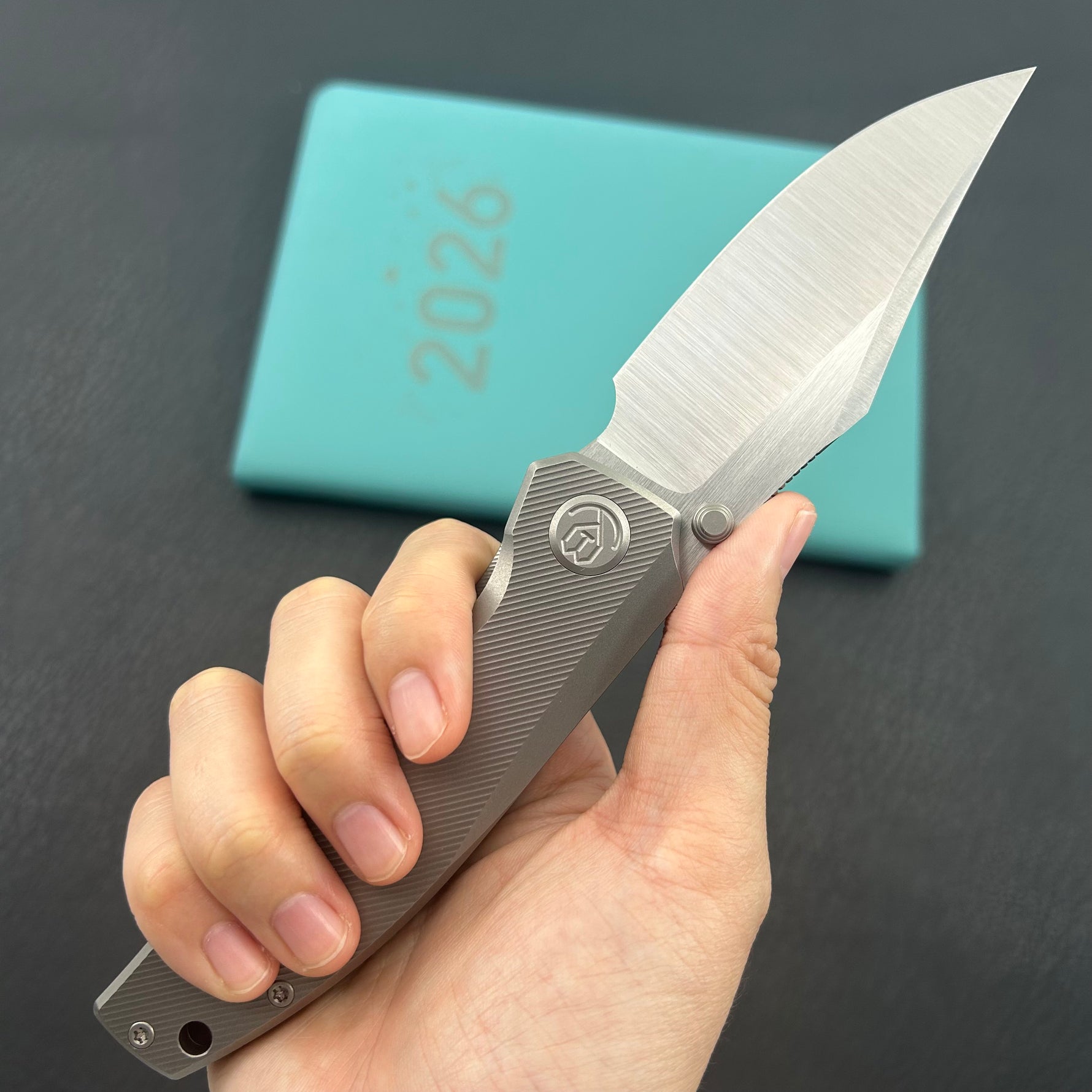 KB KNIVES KB478A Classico Frame Locking Folding Knife Gray Sandblast Titanium Handle 3.38" Belt Satin M390  Folding Knife