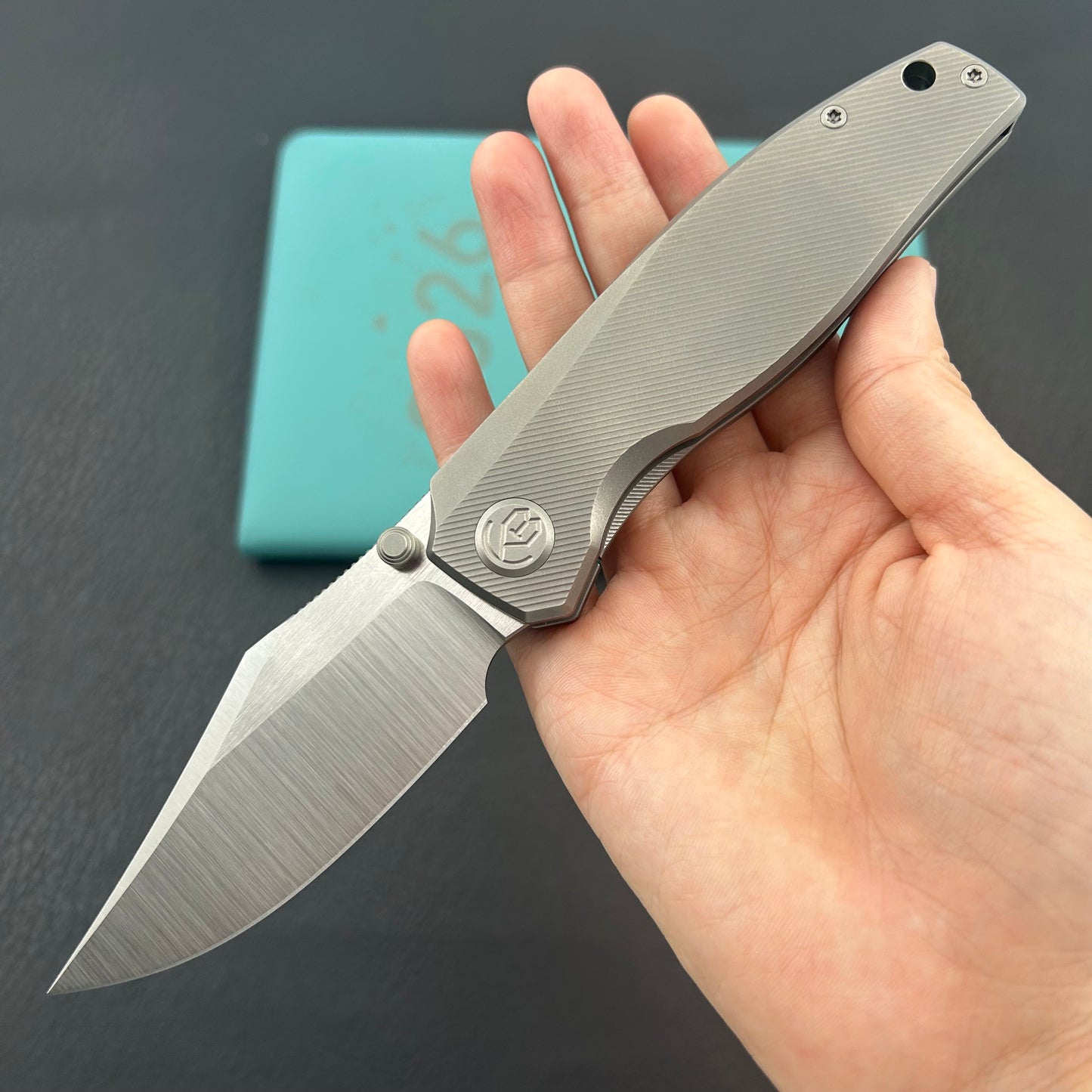 KB KNIVES KB478A Classico Frame Locking Folding Knife Gray Sandblast Titanium Handle 3.38" Belt Satin M390  Folding Knife