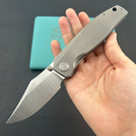 KB KNIVES KB478A Classico Frame Locking Folding Knife Gray Sandblast Titanium Handle 3.38" Belt Satin M390  Folding Knife