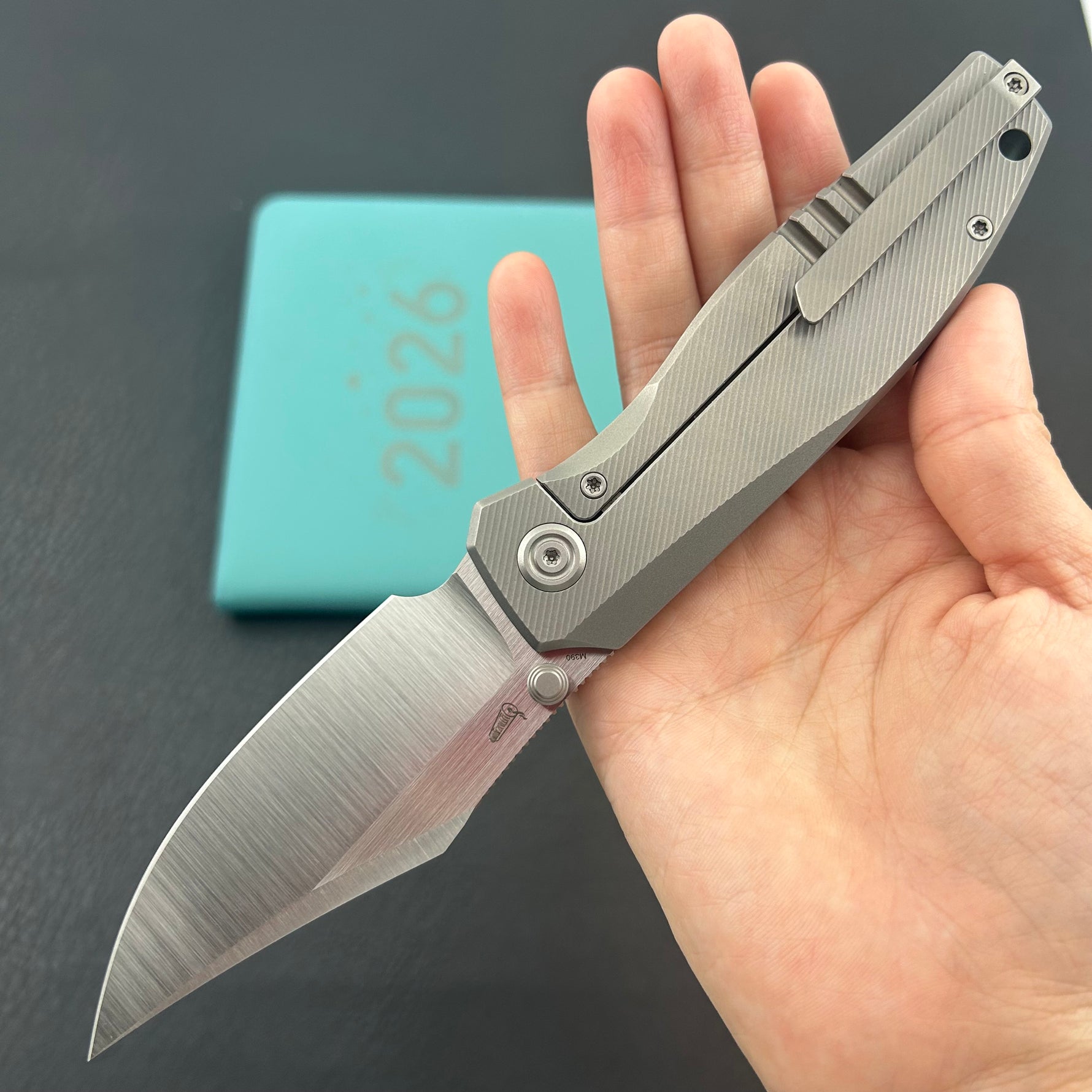 KB KNIVES KB478A Classico Frame Locking Folding Knife Gray Sandblast Titanium Handle 3.38" Belt Satin M390  Folding Knife
