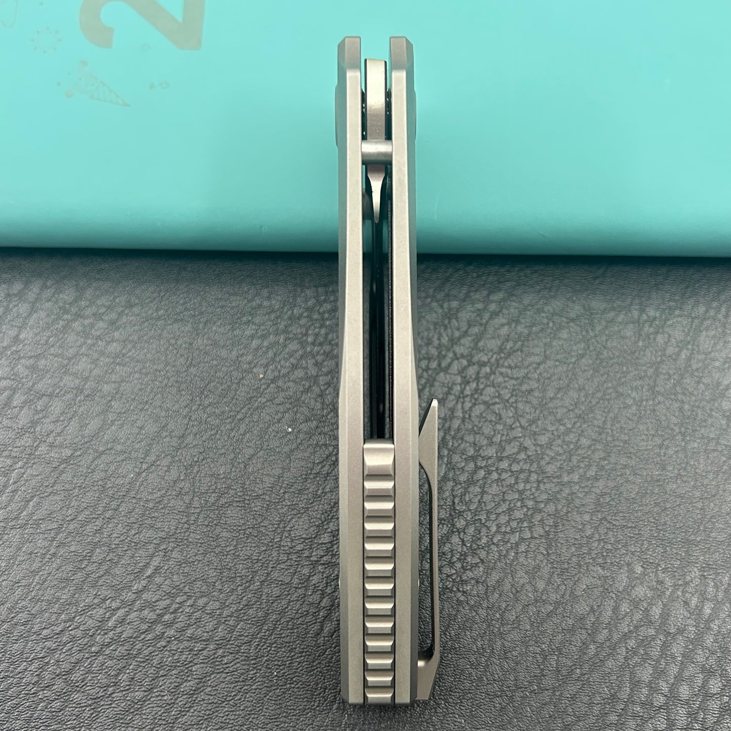 KB KNIVES KB478A Classico Frame Locking Folding Knife Gray Sandblast Titanium Handle 3.38" Belt Satin M390  Folding Knife