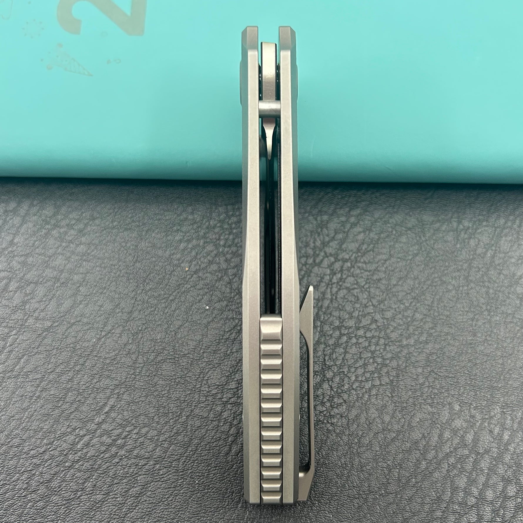 KB KNIVES KB478A Classico Frame Locking Folding Knife Gray Sandblast Titanium Handle 3.38" Belt Satin M390  Folding Knife