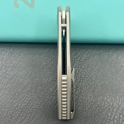 KB KNIVES KB478A Classico Frame Locking Folding Knife Gray Sandblast Titanium Handle 3.38" Belt Satin M390  Folding Knife