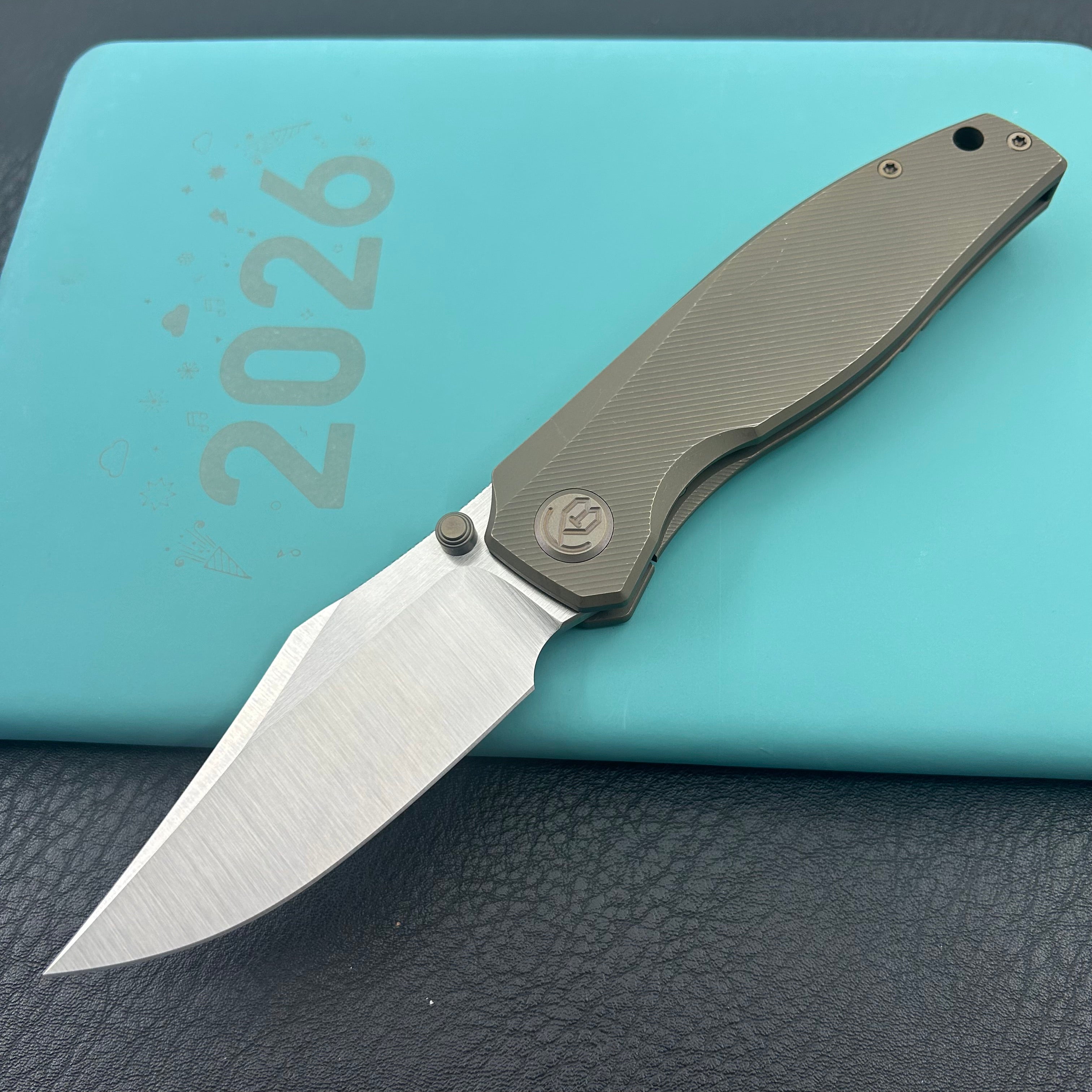 KB KNIVES KB478C Classico Frame Locking Folding Knife Bronze Titanium Handle 3.38" Belt Satin M390  Folding Knife