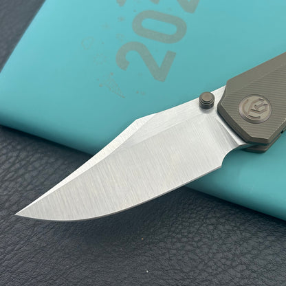 KB KNIVES KB478C Classico Frame Locking Folding Knife Bronze Titanium Handle 3.38" Belt Satin M390  Folding Knife