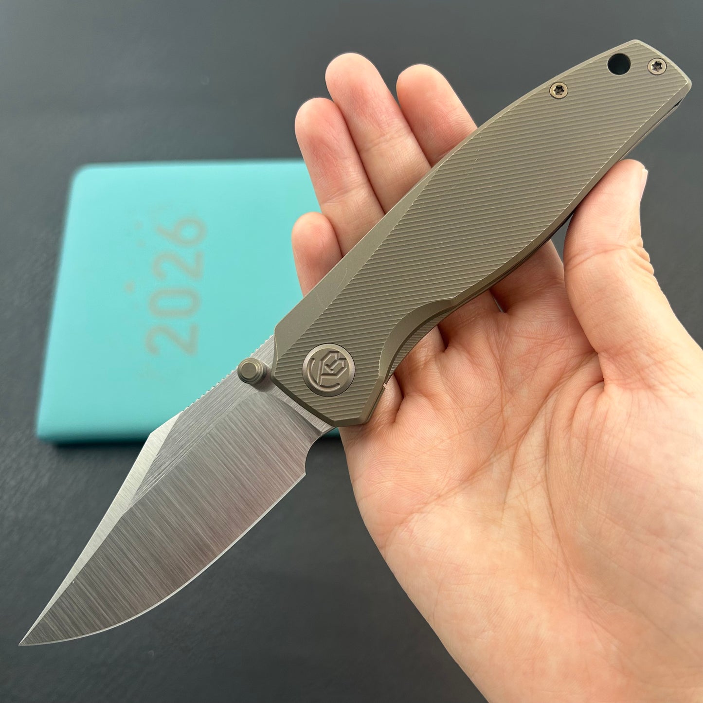 KB KNIVES KB478C Classico Frame Locking Folding Knife Bronze Titanium Handle 3.38" Belt Satin M390  Folding Knife