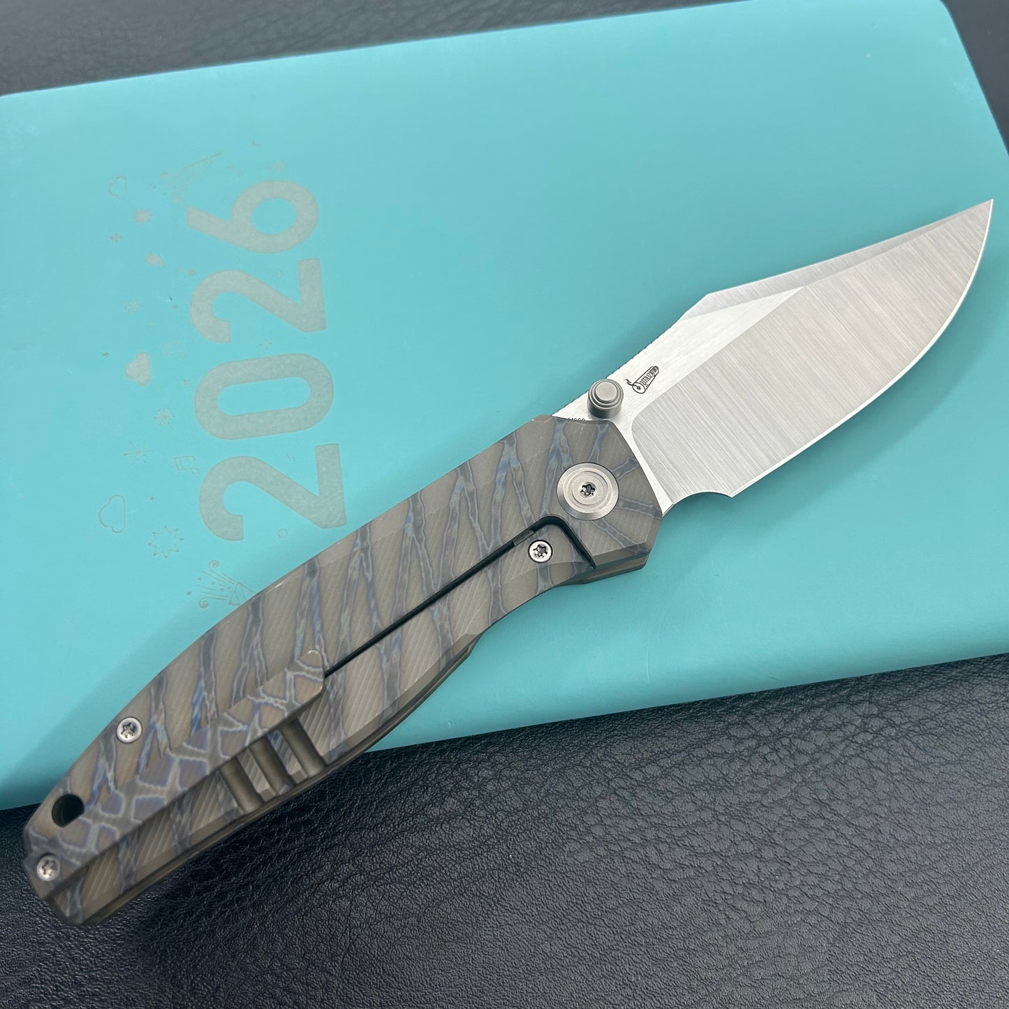 KB KNIVES KB478B Classico Frame Locking Folding Knife Flamed Titanium Handle 3.38" Belt Satin M390  Folding Knife
