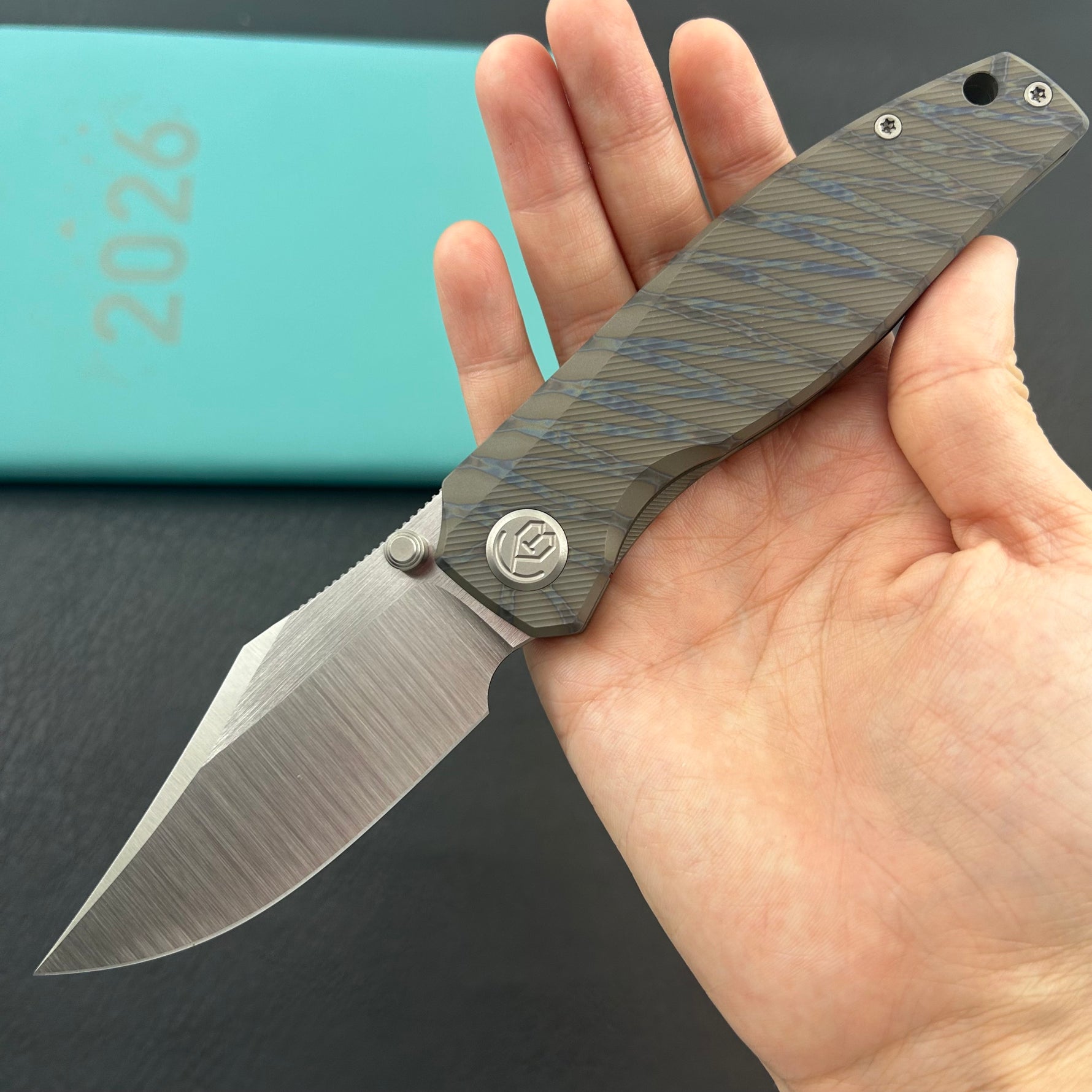 KB KNIVES KB478B Classico Frame Locking Folding Knife Flamed Titanium Handle 3.38" Belt Satin M390  Folding Knife