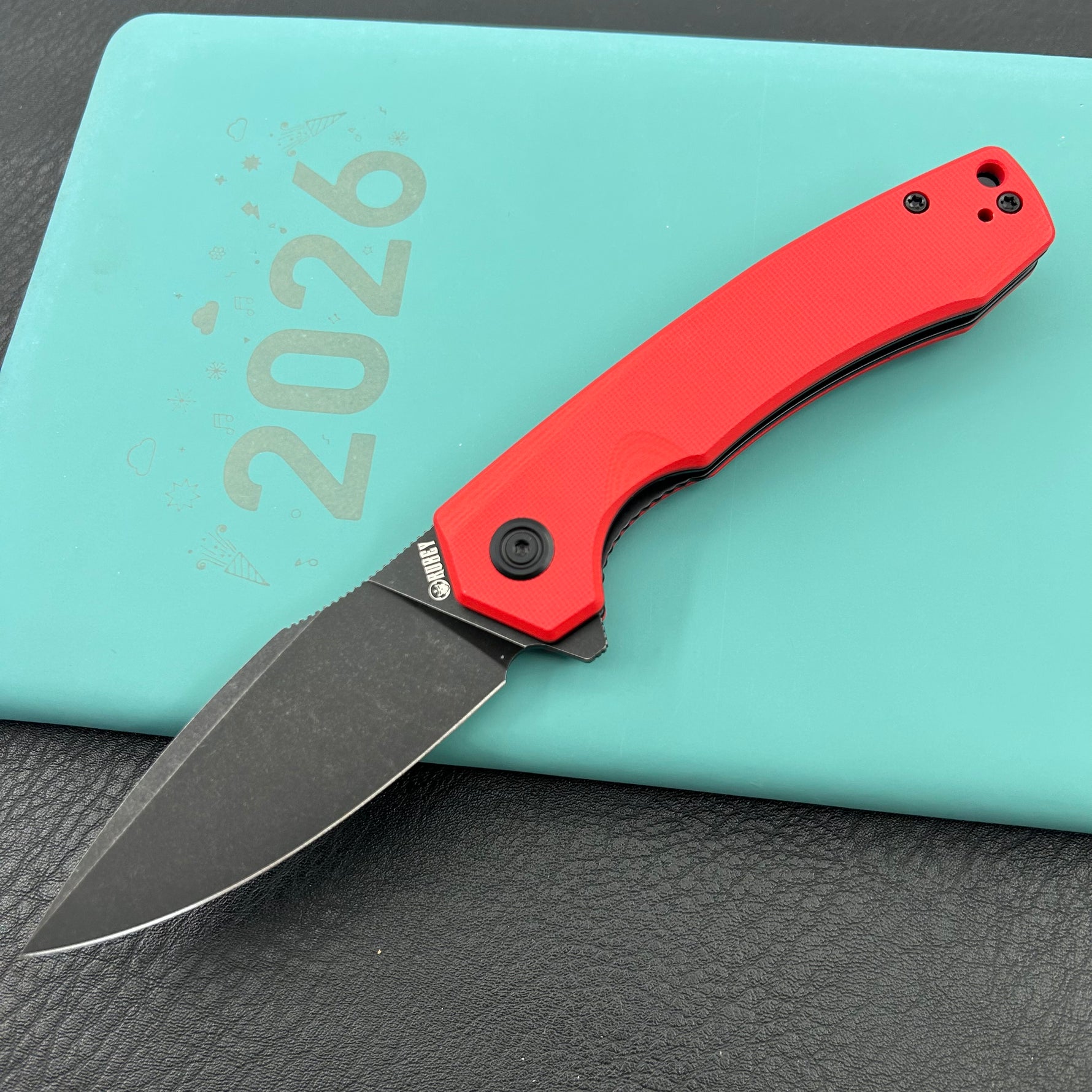 KU knife KU901X Calyce Flipper Linerlock Black Red  Folding Knife