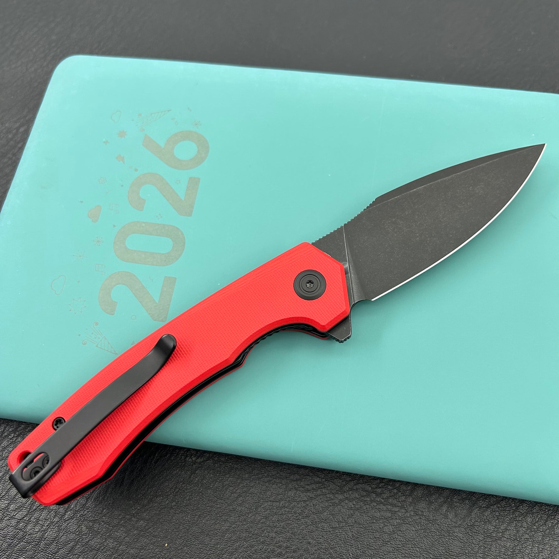 KU knife KU901X Calyce Flipper Linerlock Black Red  Folding Knife