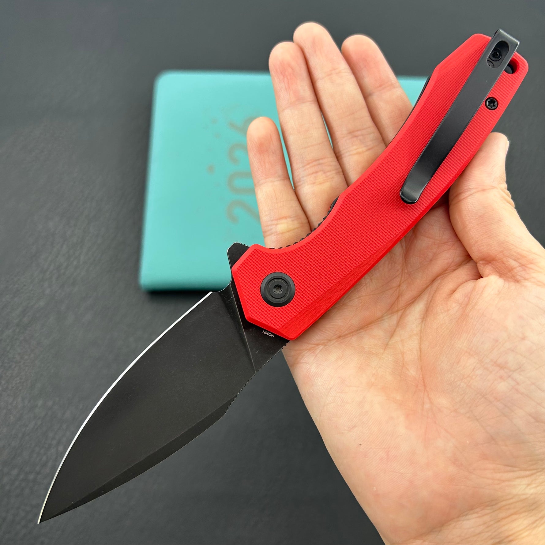 KU knife KU901X Calyce Flipper Linerlock Black Red  Folding Knife