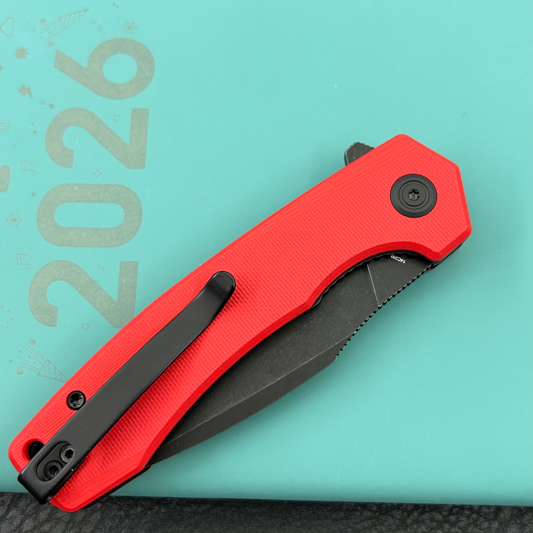 KU knife KU901X Calyce Flipper Linerlock Black Red  Folding Knife