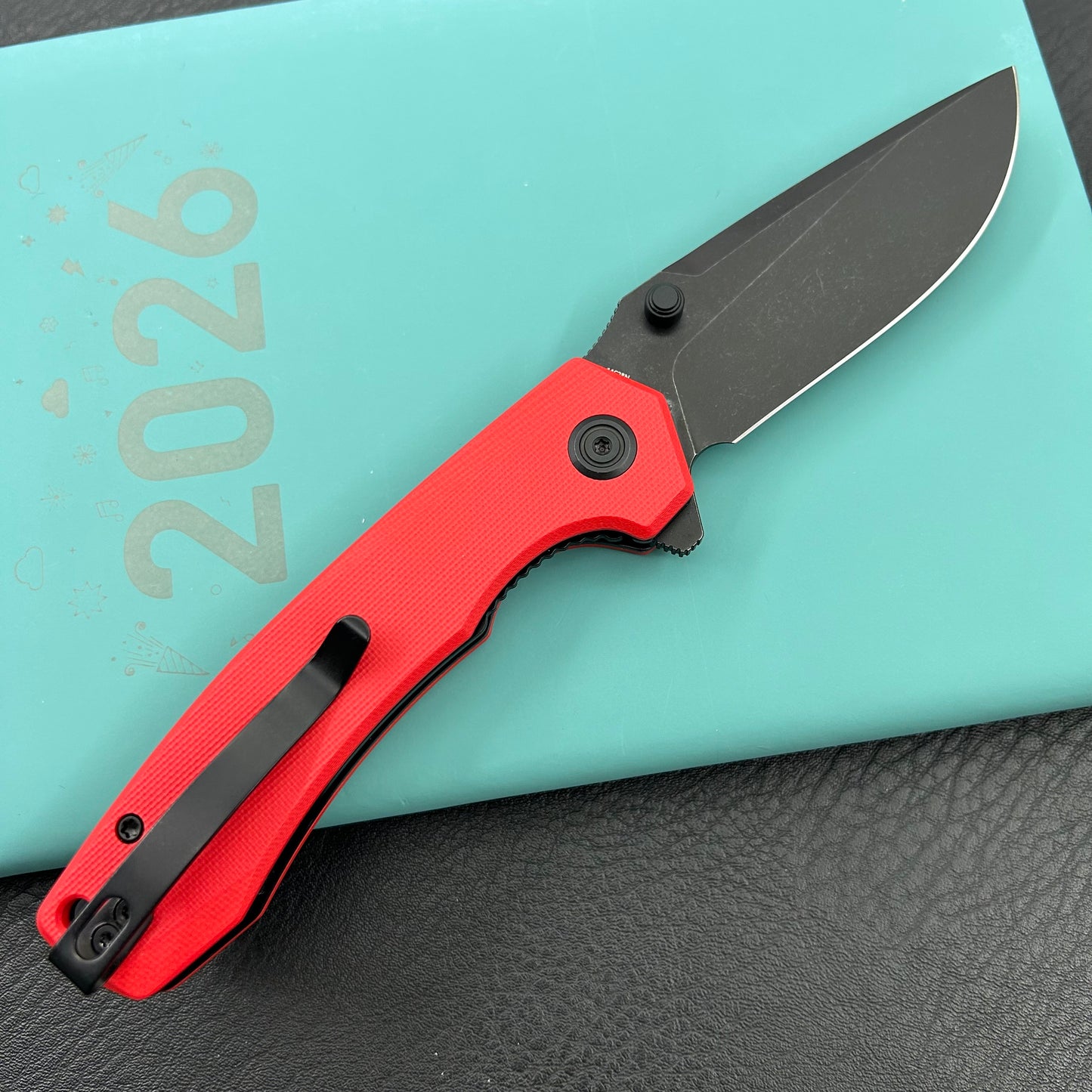 KU knife KU901S Calyce Thumbstud Linerlock Black Red Folding Knife