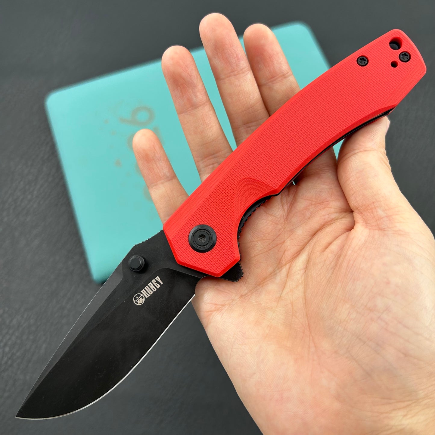KU knife KU901S Calyce Thumbstud Linerlock Black Red Folding Knife
