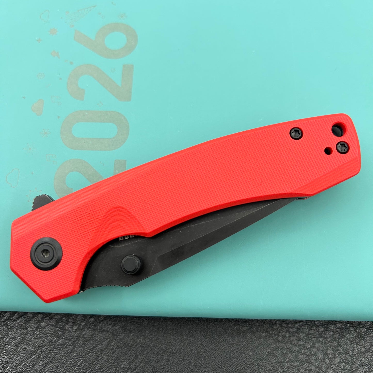 KU knife KU901S Calyce Thumbstud Linerlock Black Red Folding Knife