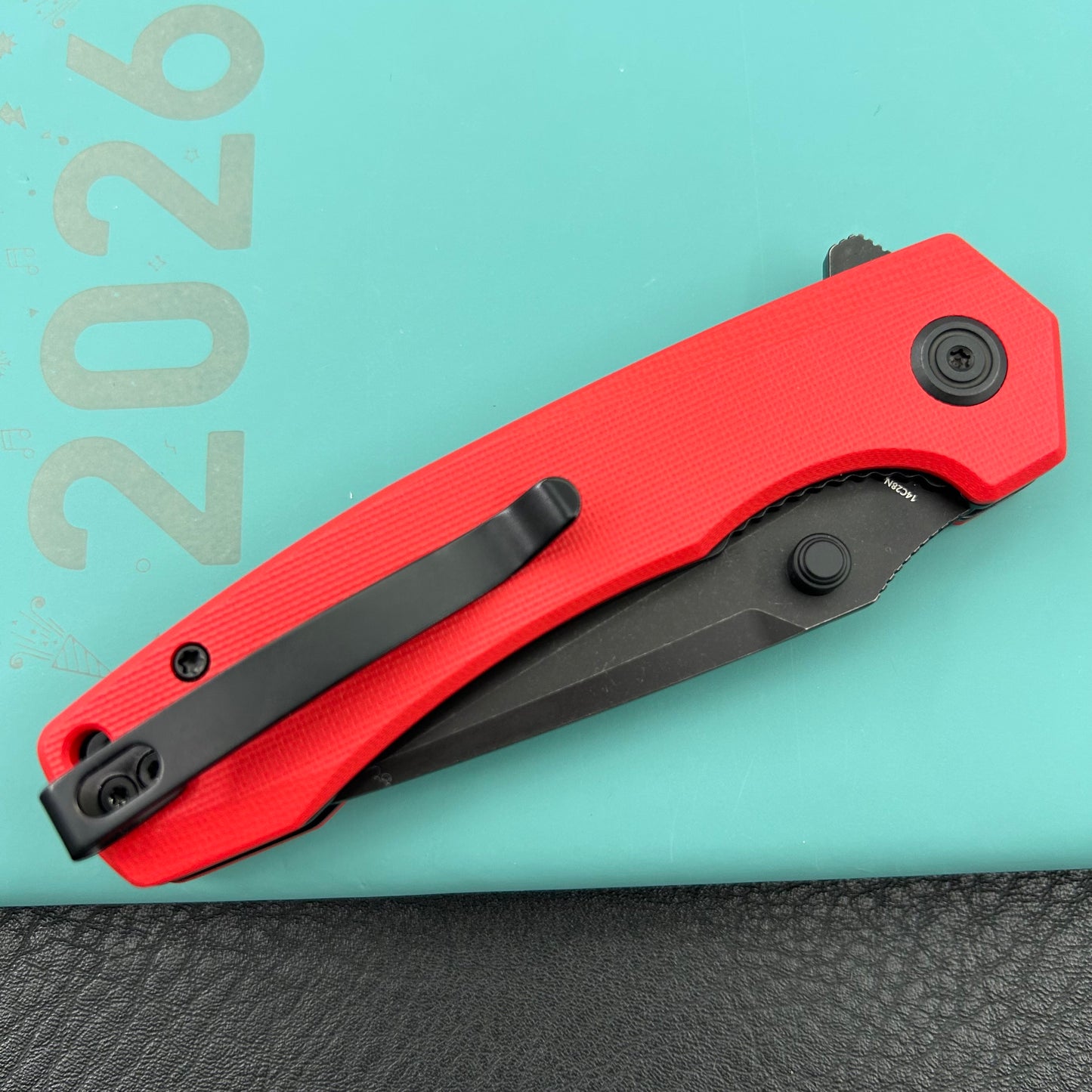 KU knife KU901S Calyce Thumbstud Linerlock Black Red Folding Knife