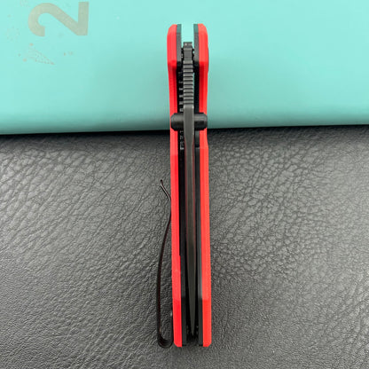 KU knife KU901S Calyce Thumbstud Linerlock Black Red Folding Knife