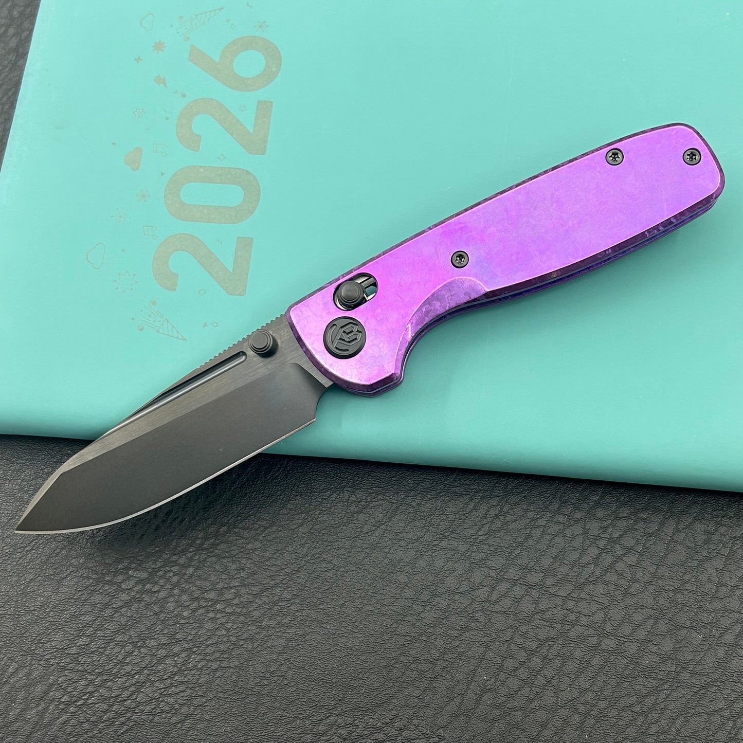 KB KNIVES KB383J Bluff Crossbar Folding Knife Purple Crystallized Titanium Handle 3.19" DLC Stonewash blade M390