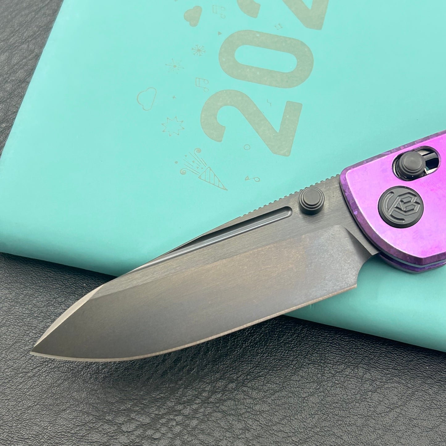 KB KNIVES KB383J Bluff Crossbar Folding Knife Purple Crystallized Titanium Handle 3.19" DLC Stonewash blade M390