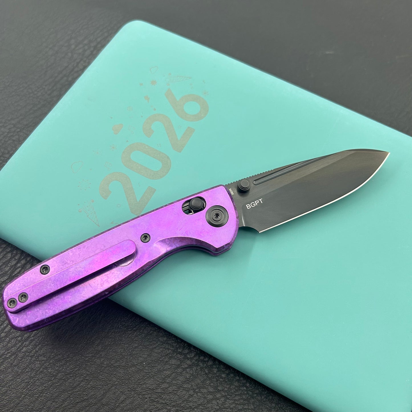 KB KNIVES KB383J Bluff Crossbar Folding Knife Purple Crystallized Titanium Handle 3.19" DLC Stonewash blade M390