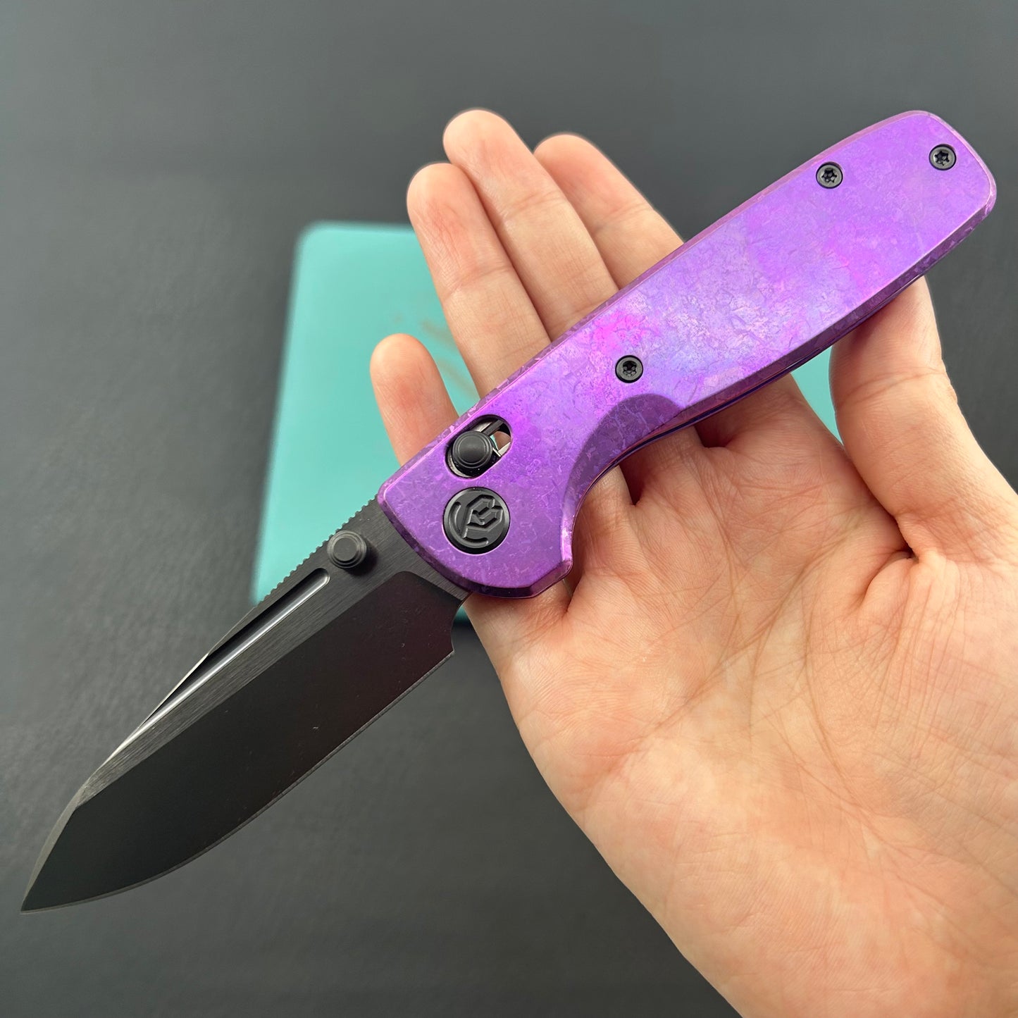 KB KNIVES KB383J Bluff Crossbar Folding Knife Purple Crystallized Titanium Handle 3.19" DLC Stonewash blade M390
