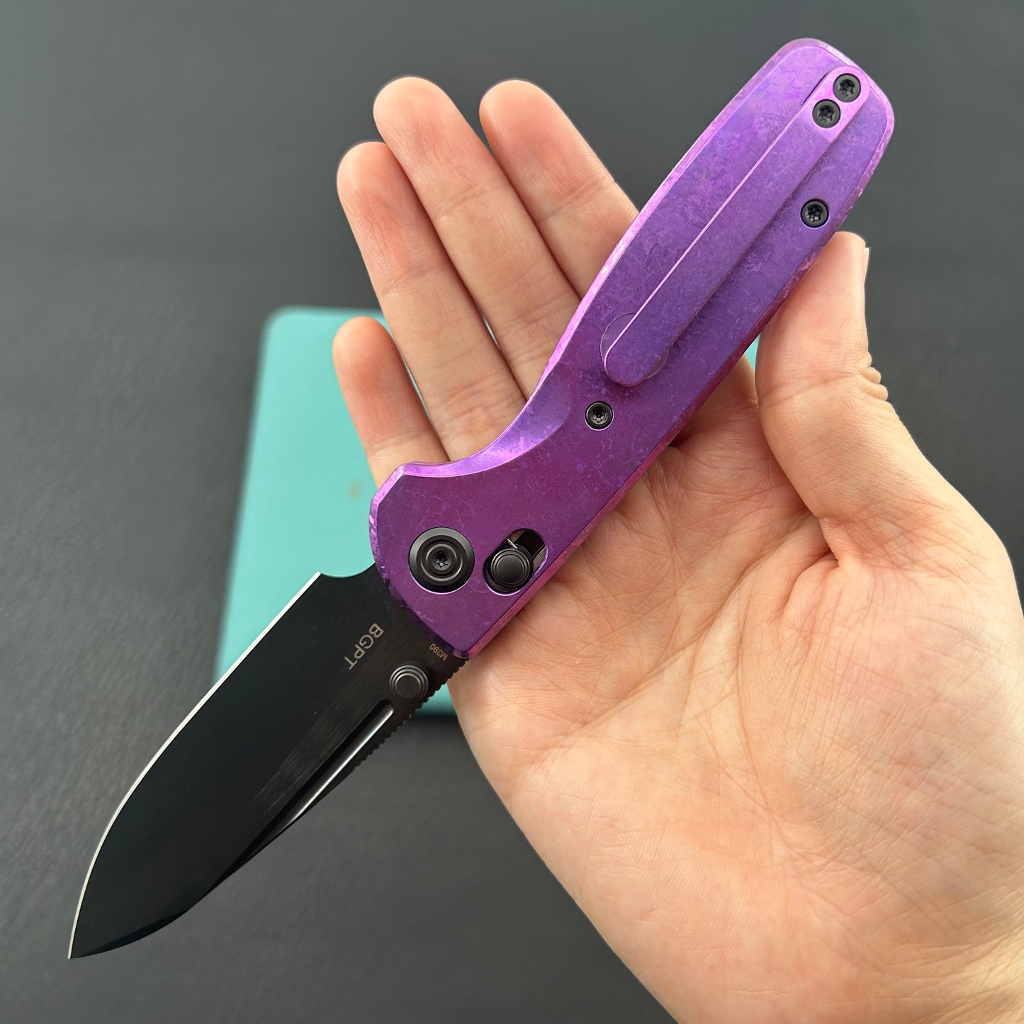KB KNIVES KB383J Bluff Crossbar Folding Knife Purple Crystallized Titanium Handle 3.19" DLC Stonewash blade M390