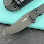 KUBEY knife KU468B TLB II Clip Point EDC Fixed Blade Knife Black G10 2.8" Blackwash 14C28N with Kydex Sheath