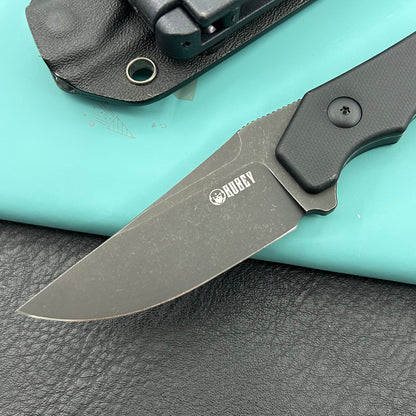 KUBEY knife KU468B TLB II Clip Point EDC Fixed Blade Knife Black G10 2.8" Blackwash 14C28N with Kydex Sheath