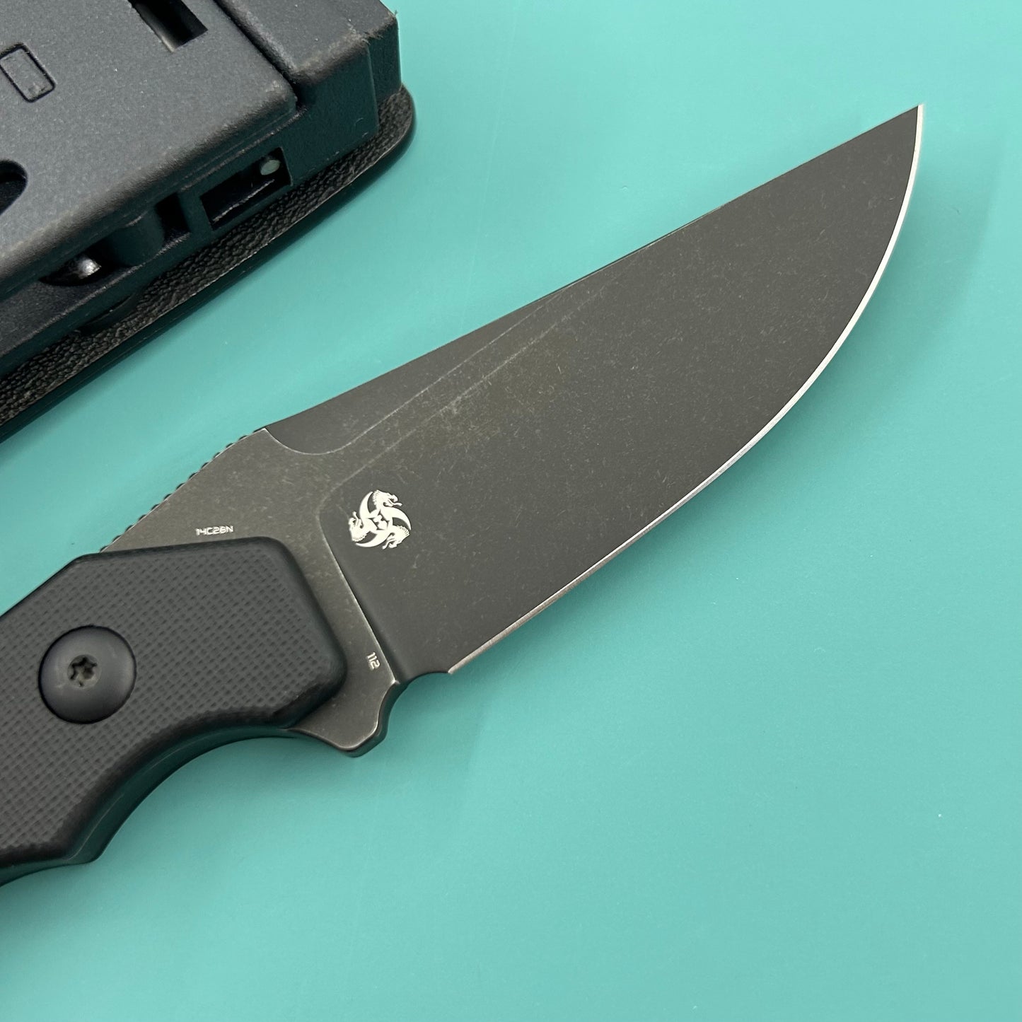 KUBEY knife KU468B TLB II Clip Point EDC Fixed Blade Knife Black G10 2.8" Blackwash 14C28N with Kydex Sheath