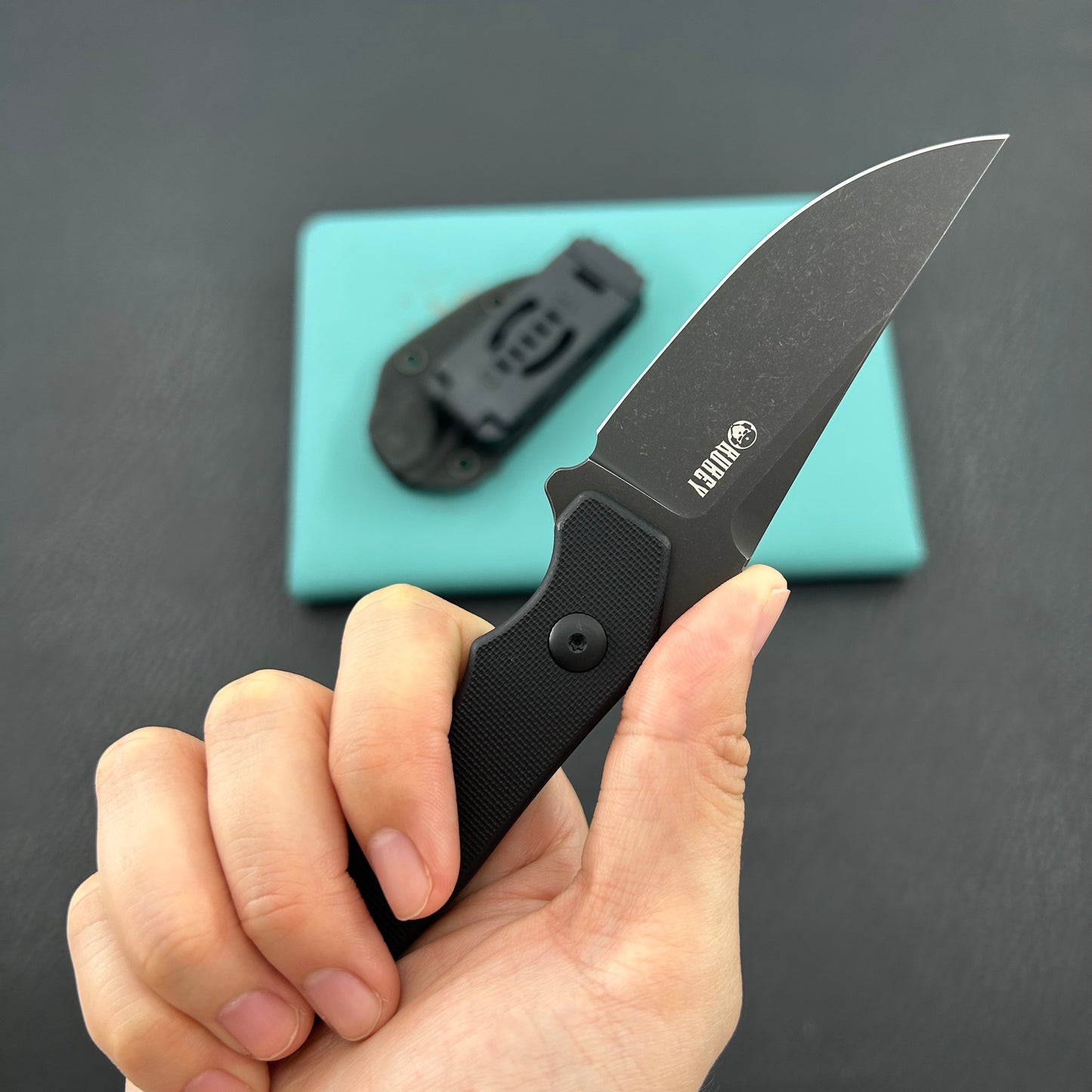 KUBEY knife KU468B TLB II Clip Point EDC Fixed Blade Knife Black G10 2.8" Blackwash 14C28N with Kydex Sheath