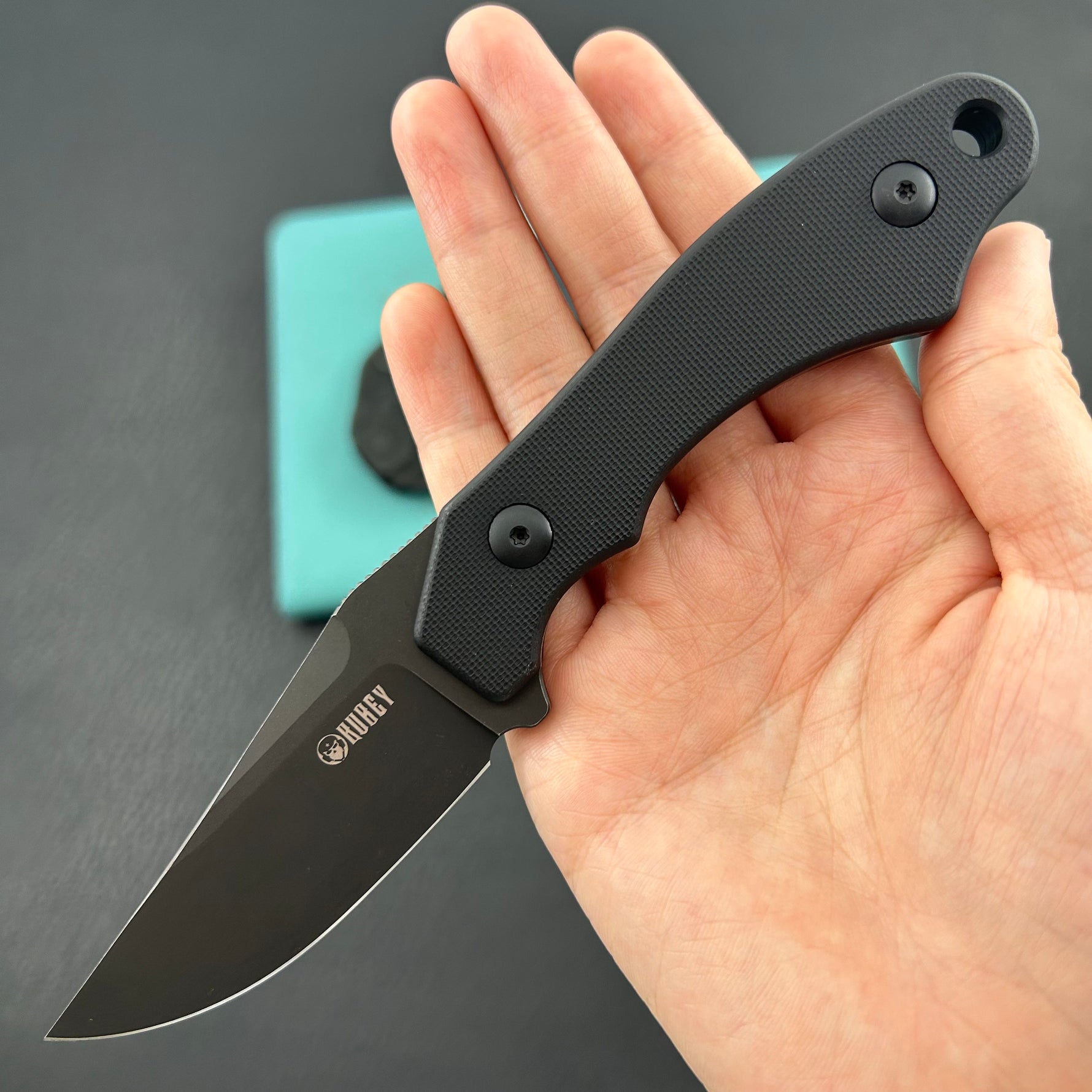 KUBEY knife KU468B TLB II Clip Point EDC Fixed Blade Knife Black G10 2.8" Blackwash 14C28N with Kydex Sheath