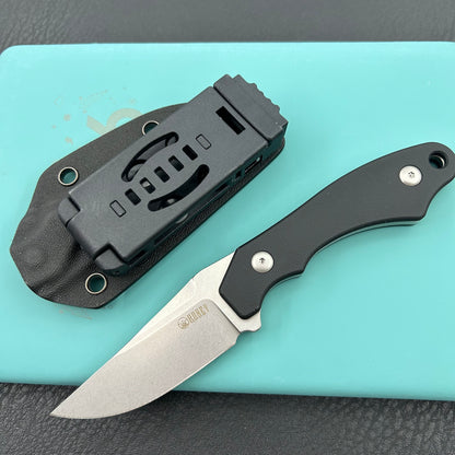 KUBEY knife KU468A TLB II Clip Point EDC Fixed Blade Knife Black G10 2.8" Beadblast 14C28N with Kydex Sheath