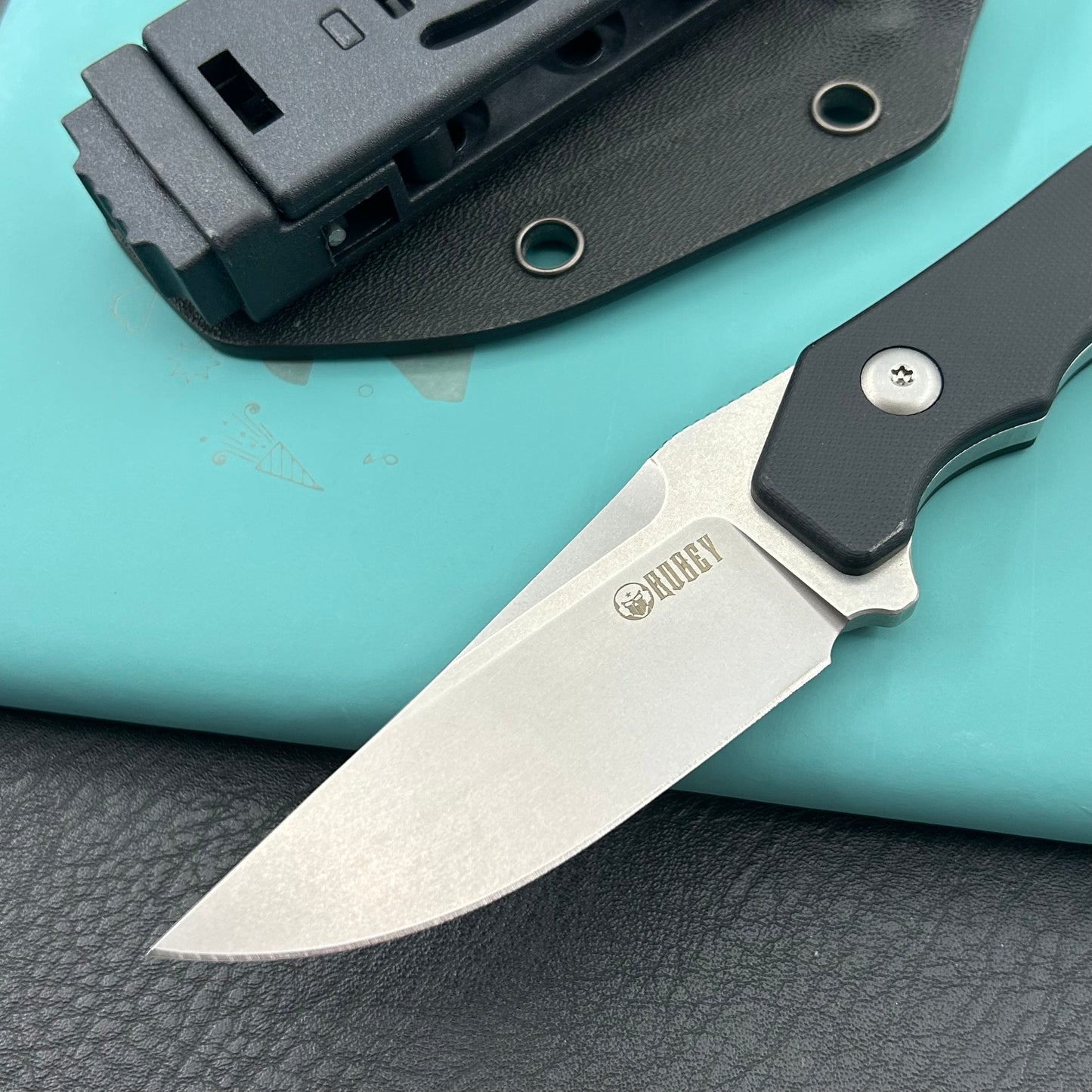 KUBEY knife KU468A TLB II Clip Point EDC Fixed Blade Knife Black G10 2.8" Beadblast 14C28N with Kydex Sheath