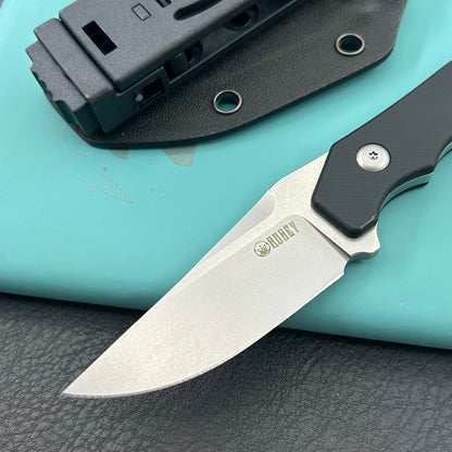 KUBEY knife KU468A TLB II Clip Point EDC Fixed Blade Knife Black G10 2.8" Beadblast 14C28N with Kydex Sheath