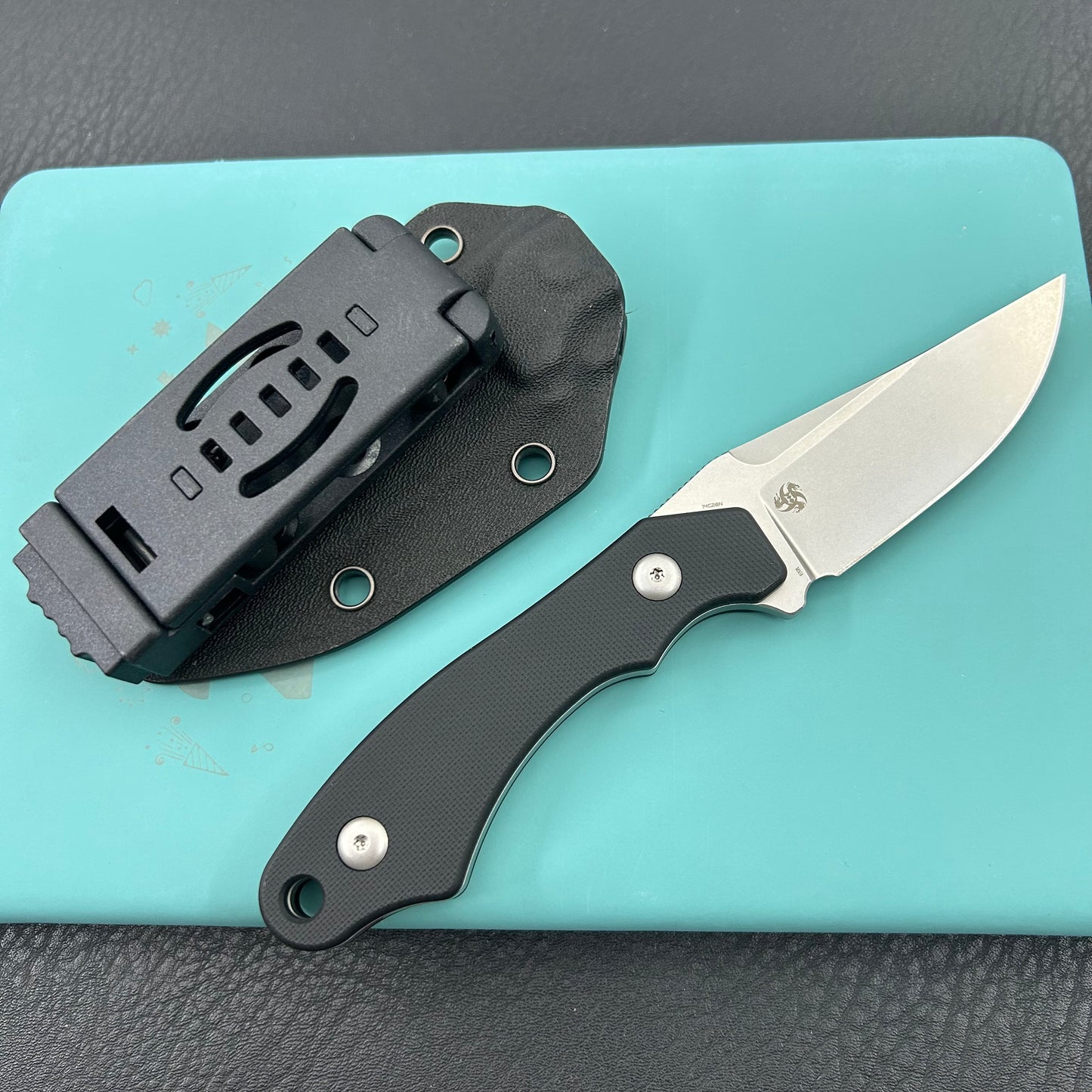 KUBEY knife KU468A TLB II Clip Point EDC Fixed Blade Knife Black G10 2.8" Beadblast 14C28N with Kydex Sheath