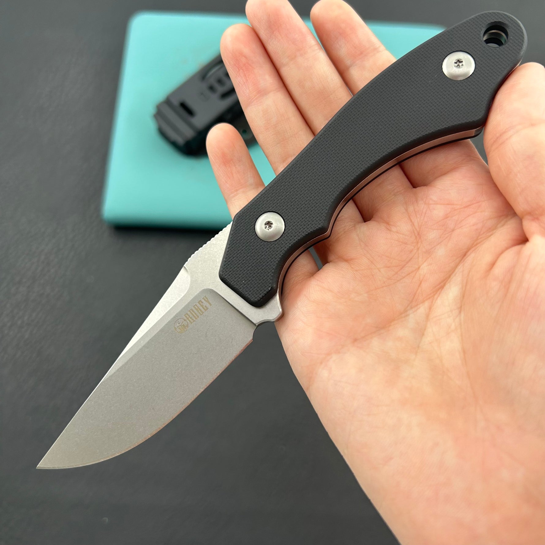 KUBEY knife KU468A TLB II Clip Point EDC Fixed Blade Knife Black G10 2.8" Beadblast 14C28N with Kydex Sheath