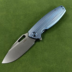 KB KNIVES KB360F Tityus Frame Lock Flipper Folding Knife Blue Pattern Titanium Handle 3.39" Beadblast 14C28N