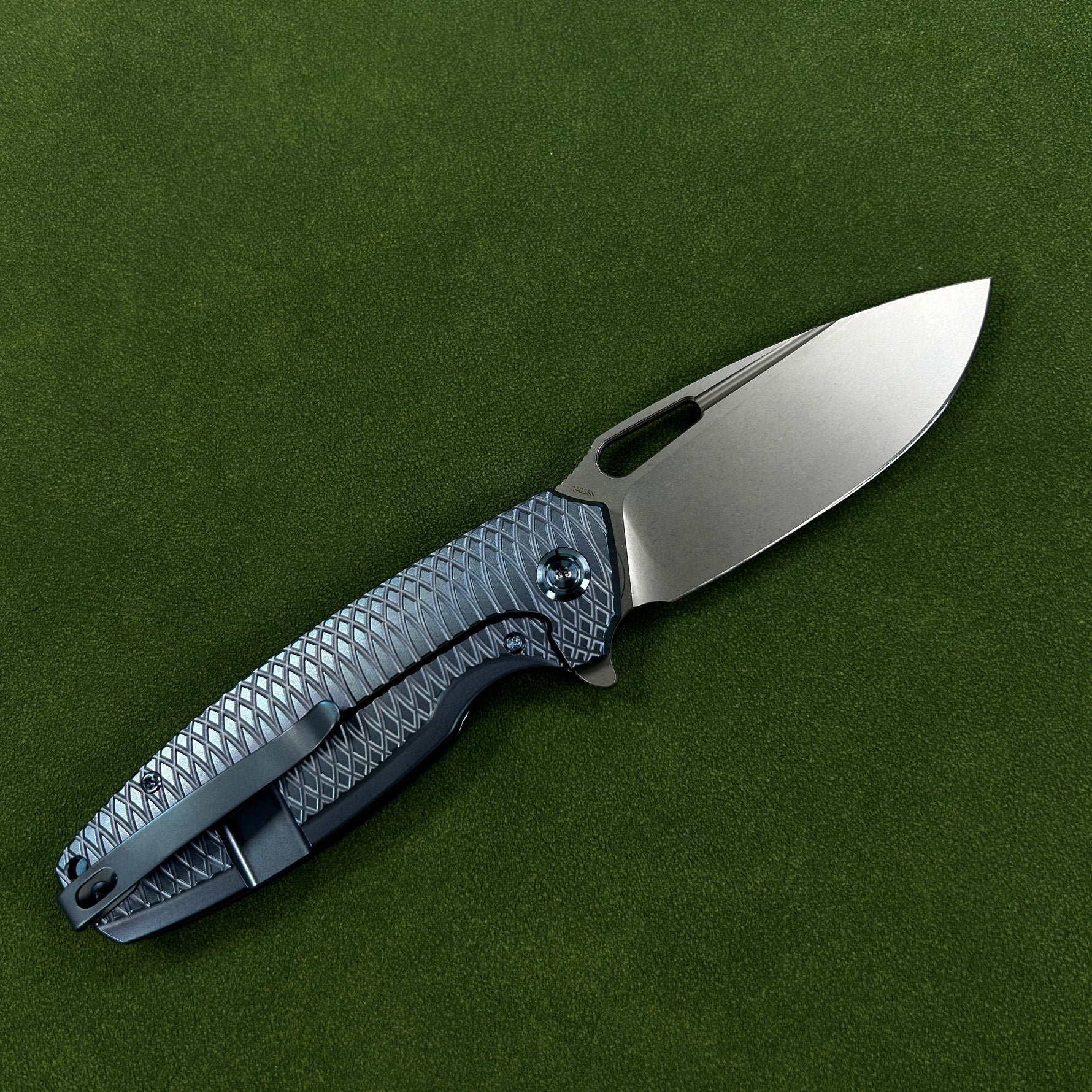 KB KNIVES KB360F Tityus Frame Lock Flipper Folding Knife Blue Pattern Titanium Handle 3.39" Beadblast 14C28N