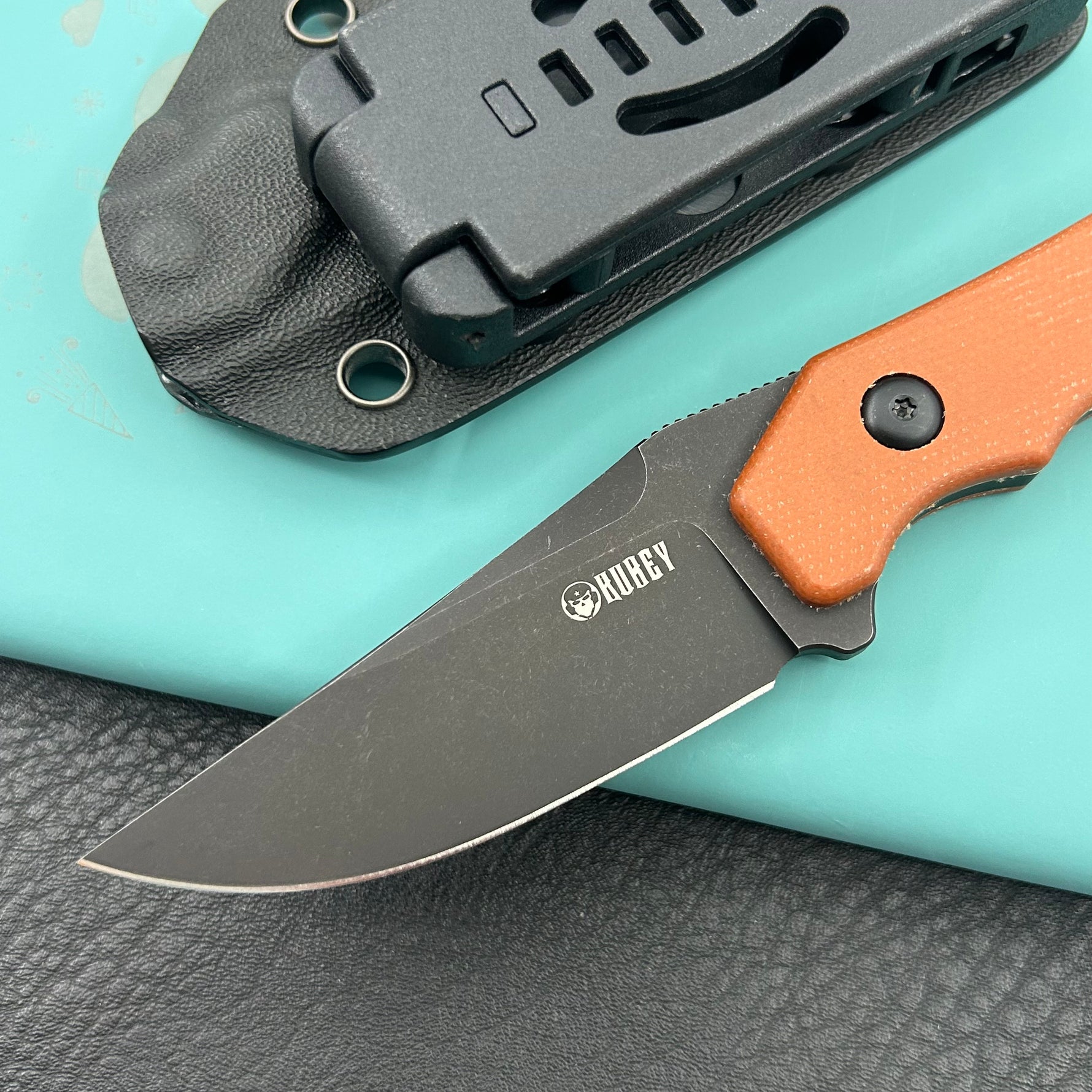 KUBEY knife KU468D TLB II Clip Point EDC Fixed Blade Knife Brown Micarta 2.8" Blackwash 14C28N with Kydex Sheath