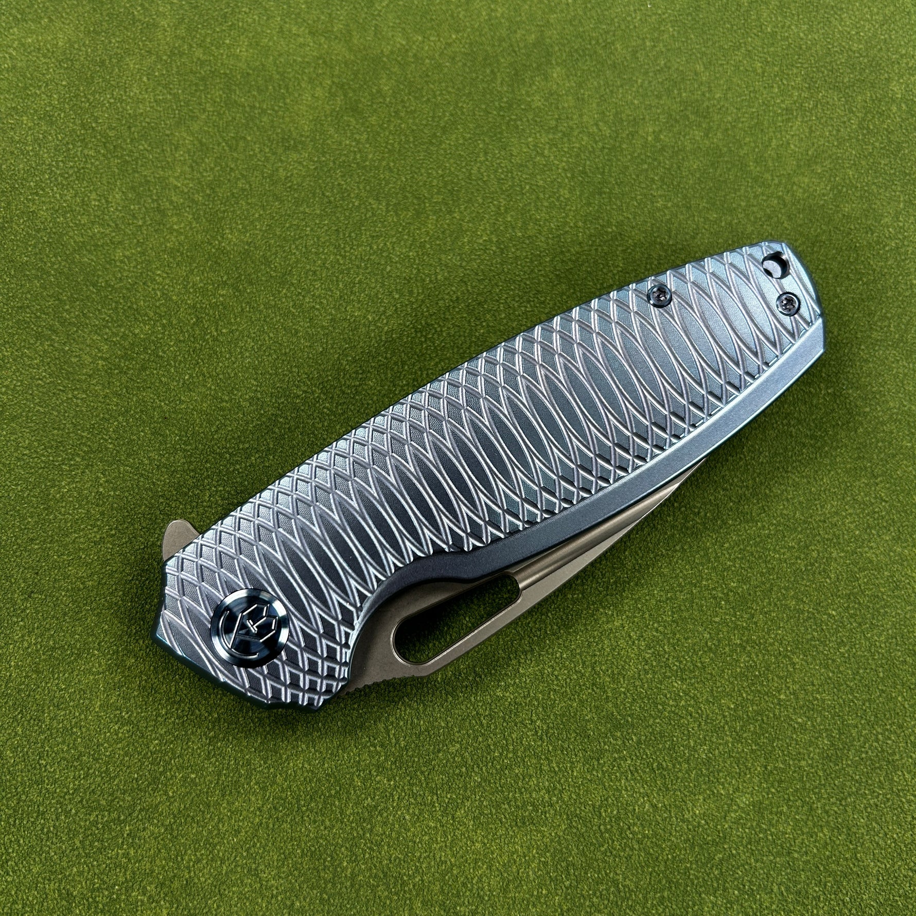 KB KNIVES KB360F Tityus Frame Lock Flipper Folding Knife Blue Pattern Titanium Handle 3.39" Beadblast 14C28N