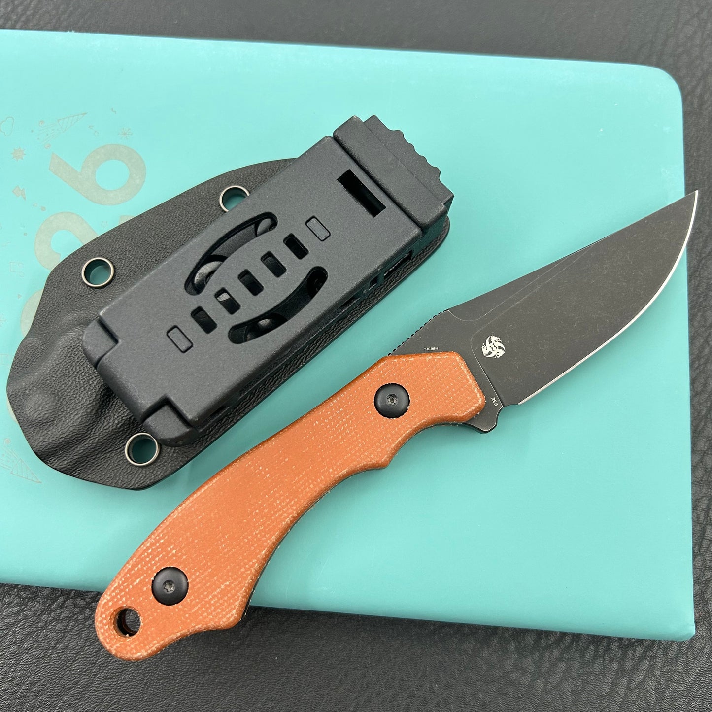 KUBEY knife KU468D TLB II Clip Point EDC Fixed Blade Knife Brown Micarta 2.8" Blackwash 14C28N with Kydex Sheath