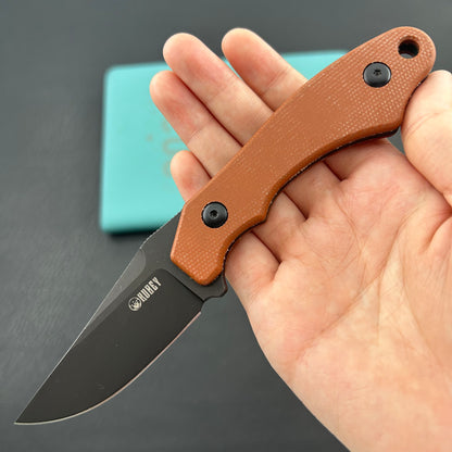 KUBEY knife KU468D TLB II Clip Point EDC Fixed Blade Knife Brown Micarta 2.8" Blackwash 14C28N with Kydex Sheath