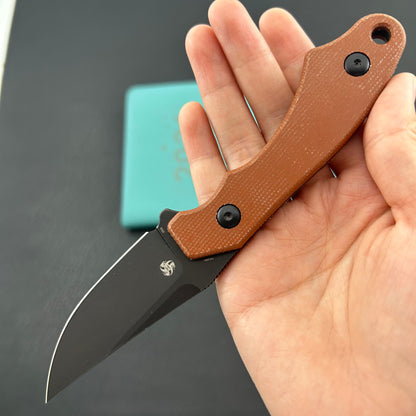 KUBEY knife KU468D TLB II Clip Point EDC Fixed Blade Knife Brown Micarta 2.8" Blackwash 14C28N with Kydex Sheath