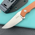 KUBEY knife KU468C TLB II Clip Point EDC Fixed Blade Knife Brown Micarta 2.8" Beadblast 14C28N with Kydex Sheath