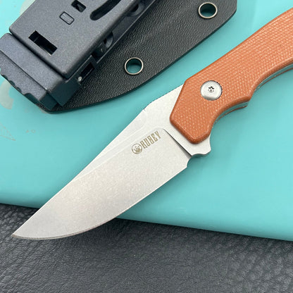 KUBEY knife KU468C TLB II Clip Point EDC Fixed Blade Knife Brown Micarta 2.8" Beadblast 14C28N with Kydex Sheath