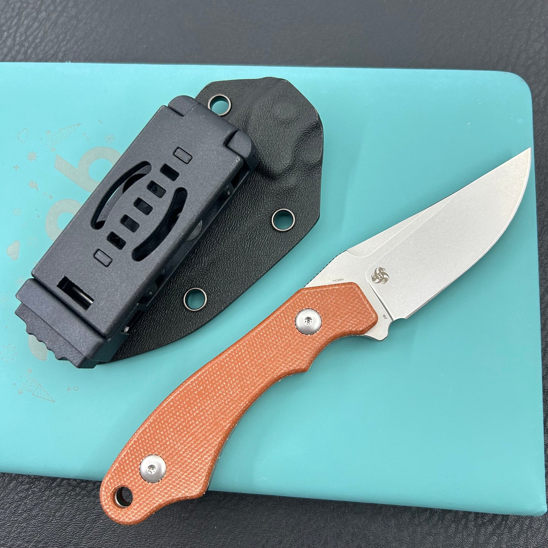 KUBEY knife KU468C TLB II Clip Point EDC Fixed Blade Knife Brown Micarta 2.8" Beadblast 14C28N with Kydex Sheath